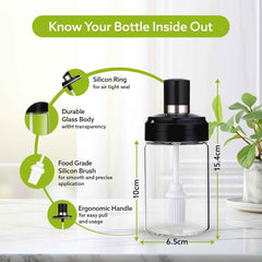 Glass Oil Dispenser Bottle with Silicone Basting Brush – Precise 250ml