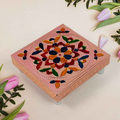 Meenakari Puja Chowki – Handcrafted Wooden Bajot Set | VoltDesk