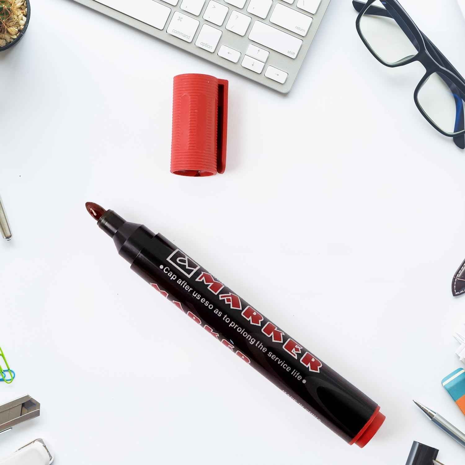 Red ink marker with bold tip for industrial and office use