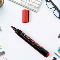 Red ink marker with bold tip for industrial and office use