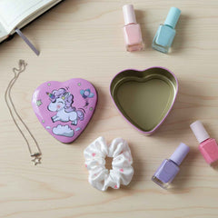 Heart Shaped Unicorn Storage Box – Durable Multipurpose Metal Tin