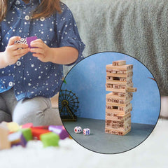 Wooden Tumbling Tower Game – 54 Numbered Blocks & Dice Set