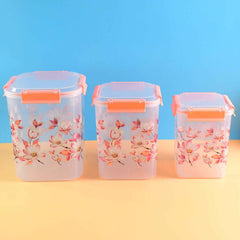 Airtight Food Storage Set – Square Floral Design, 3 Pcs