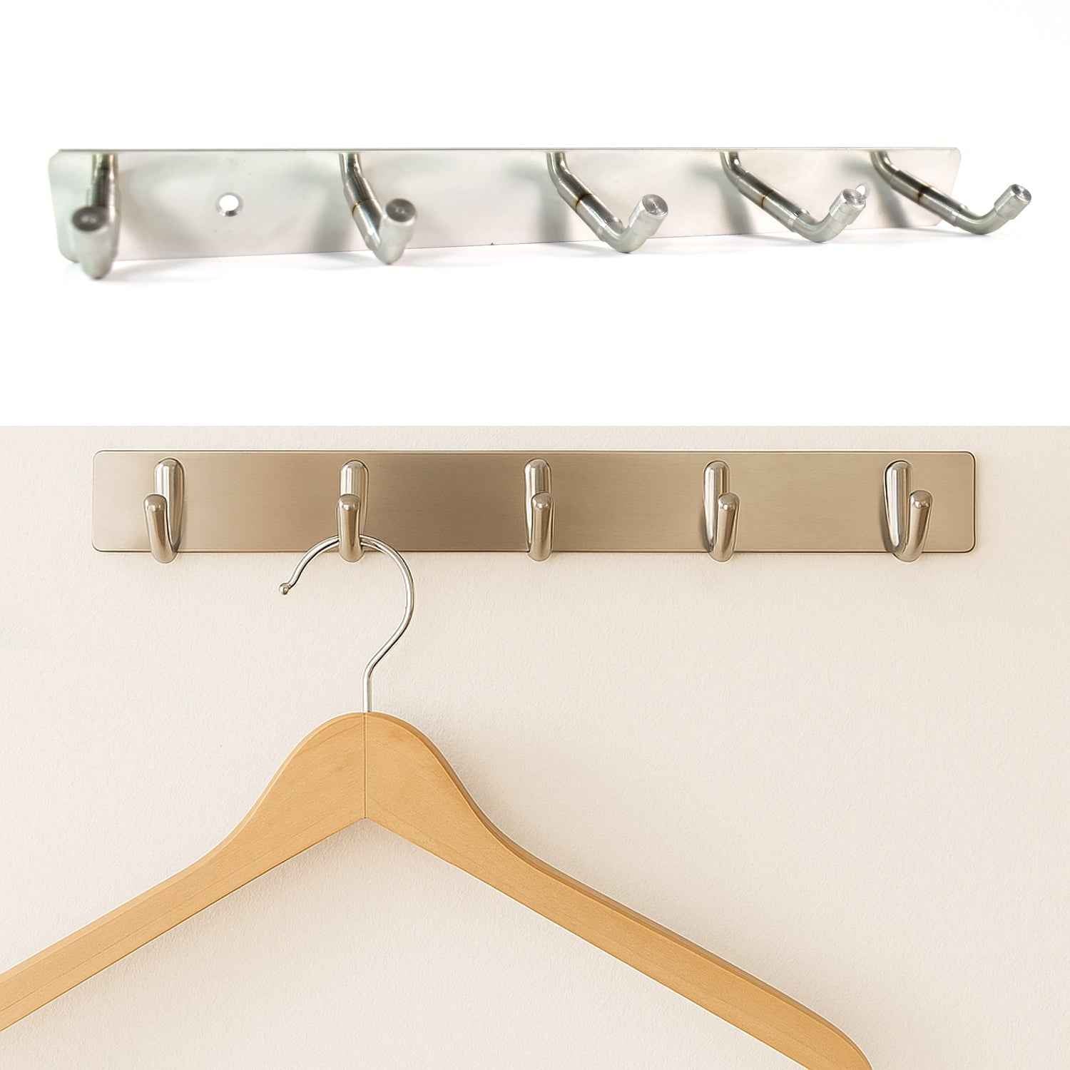 Stainless steel wall mounted coat hook rack with 5 hooks for clothes and bags