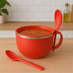 Insulated Soup Bowl – 650 ml with Lid, Handle & Cutlery Set