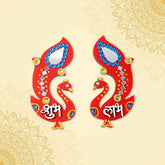 Shubh Labh Wall Hanging – Traditional Peacock Wooden Décor Set
