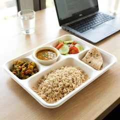 Compostable Bagasse Meal Tray – 5 Compartments, Eco-Friendly 10 Pcs