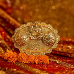 Ganesh Embossed Roli-Chawal Kumkum Chopra – Antique Gold Finish
