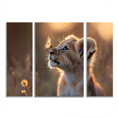 Lion Cub Wall Art Ð Vibrant 3-Panel MDF Wall Decor