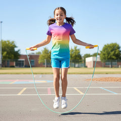 Set of kids skipping jump rope showing comfortable handles and rope