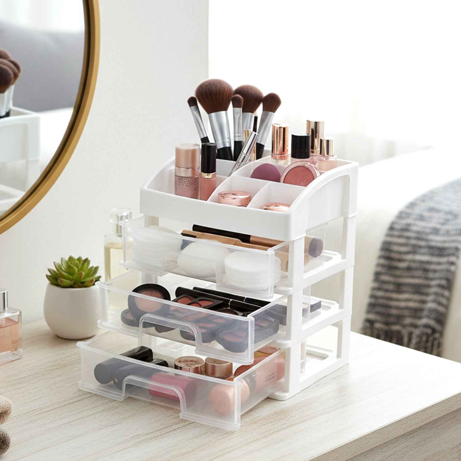 3 Layer Desktop Storage Organizer – Transparent Sliding Drawers