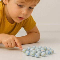 Glass Marbles Pack of 30 – Classic White with Colorful Swirls