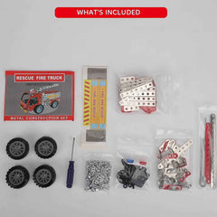 Child assembling the Metal Fire Truck Building Blocks, showcasing educational play.