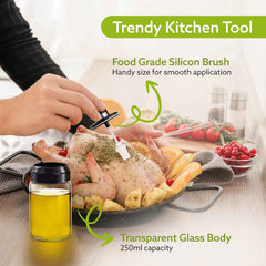 Glass Oil Dispenser Bottle with Silicone Basting Brush – Precise 250ml
