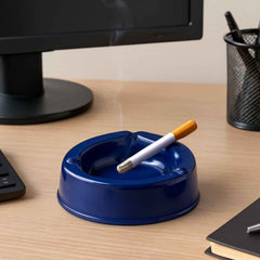 Dark Blue Plastic Ashtray – Durable Smokeless 3-Slot Design
