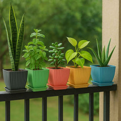 Square Plastic Flower Pots Set of 5 – Durable Lightweight Planters
