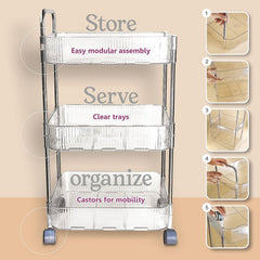 Multipurpose storage trolley with metal frame on floor