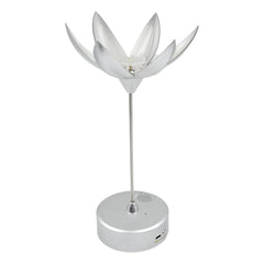 Close-up of the lamp's base, indicating the touch control area for opening, closing, and music functions.