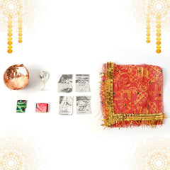Mini Kalash Pooja Set – Decorative Copper-Style with Cloth Cover