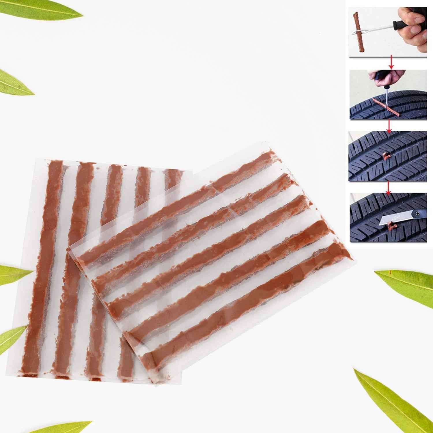 Set of sticky tire repair rubber strips for tubeless tires