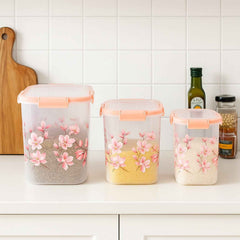 Airtight Food Storage Set – Square Floral Design, 3 Pcs