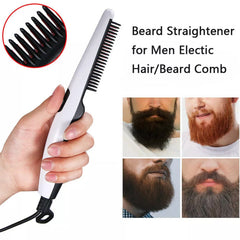 Electric hair straightening comb in a stylish black finish.