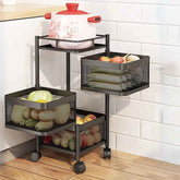 Metal Kitchen Trolley – 3-Layer Rotating Baskets | CookAura