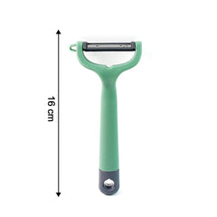 Ergonomic handle on vegetable and fruit peeler for comfortable grip
