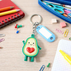 Avocado Cartoon Keychain with Name Tag Holder – Cute & Practical