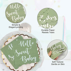 Hello Sweet Baby Party Paper Napkins – Soft Mint Green 24 Pc