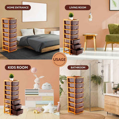 7-layer plastic storage drawer organizer showing size scale for compact storage