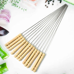 BBQ Skewers – Stainless Steel with Wooden Handles, Set of 12 | Indo Glow