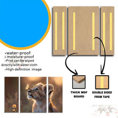 Lion Cub Wall Art Ð Vibrant 3-Panel MDF Wall Decor