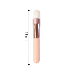 Ergonomic handle of soft makeup brush offering comfortable grip for face blending
