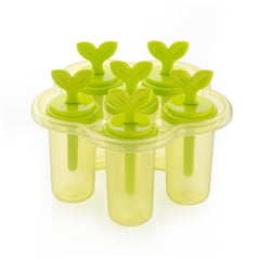 Top-down view of an ice candy maker with six slots.