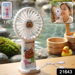 Rechargeable Handheld Fan – Cute Cartoon Capybara with USB Stand
