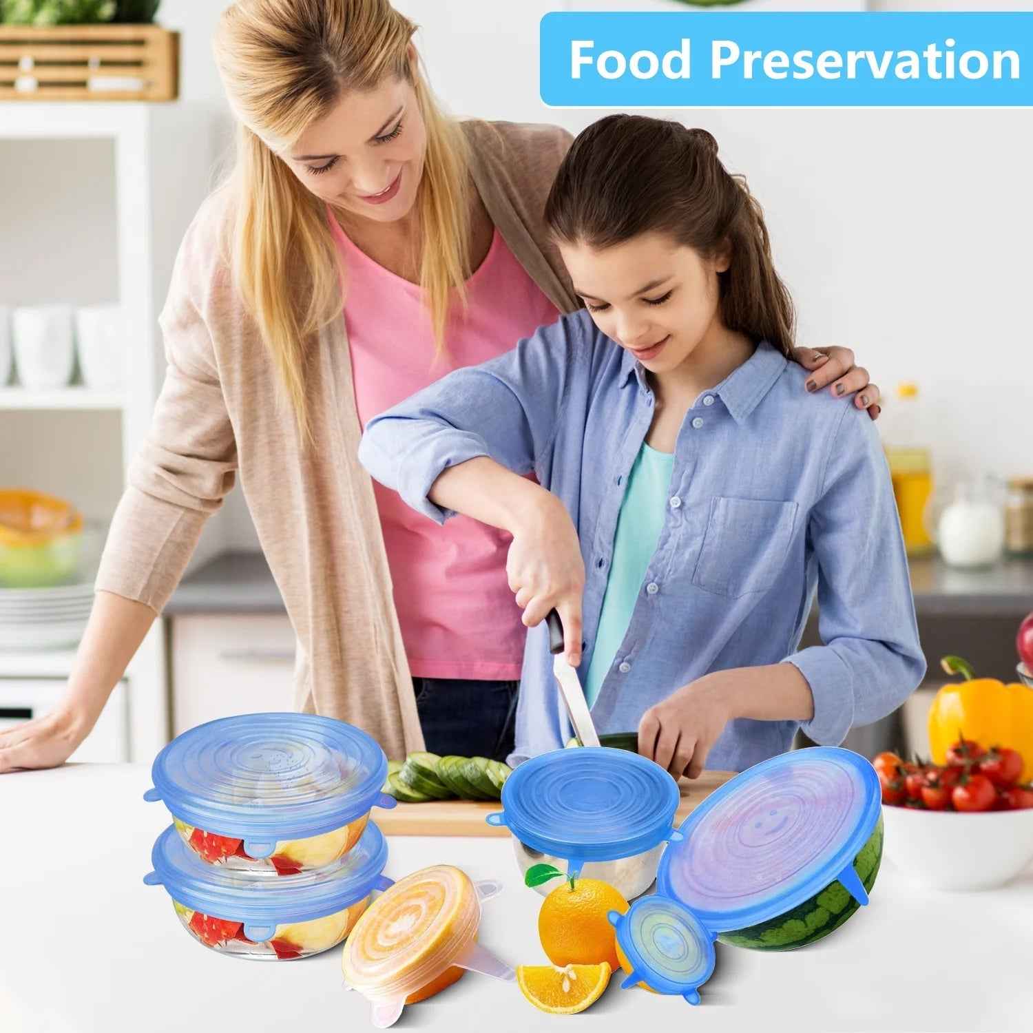 Silicone Stretch Lids – 12-Piece Reusable Food Covers with Storage Pouches