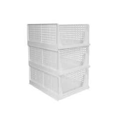 Stackable 3-layer closet organizer, perfect for efficient wardrobe clothes storage and decluttering.