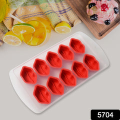 Flexible silicone mold for creating fun fruit-shaped ice cubes or cake decorations.