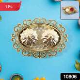 Double Kumkum Dish – Ornate Golden Plastic Pooja Tray