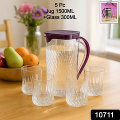 Plastic Jug with Glasses Combo – 5-Piece BPA-Free Serving Set