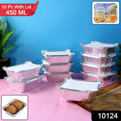 Aluminium Food Container with Lid – 450 ml Leak-Resistant 10 Pc
