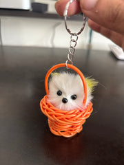 Cute Pet in basket keychain