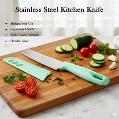 Stainless Steel Kitchen Knife – Ergonomic Soft Grip & Protective Cover