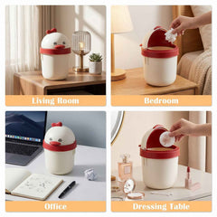Mini Desktop Trash Can with Lid Ð Cute Chick Design for Office & Home