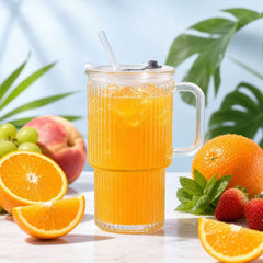 Glass Tumbler with Lid Ð Large 700ml Capacity with Handle for Cold Beverages