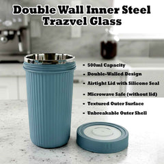 Travel Glass 500ml – Double Wall Steel with Airtight Lid