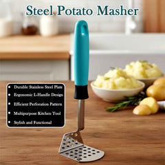 Stainless Steel Potato Masher – Ergonomic Heavy-Duty L-Handle