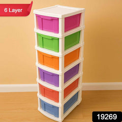 Plastic Storage Drawer Cabinet – 6-Layer Multi-Colored Organizer