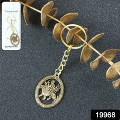 Maa Durga Golden Oval Frame Keychain – Spiritual Protection